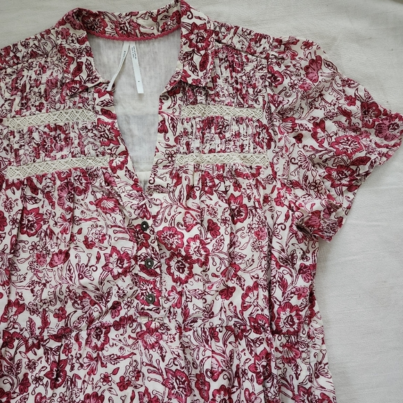 Anthropologie Georgina floral maroon cream dress flowy midi womens small - Picture 6 of 14